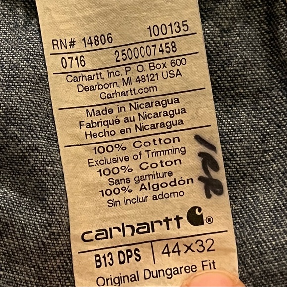 Well worn Carhartt Original Dungarees carpenter jeans 42x32 - Picture 13 of 13